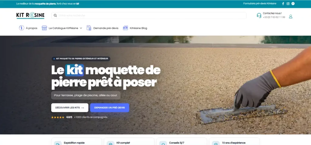 Site e-commerce KitRésine, page d'accueil