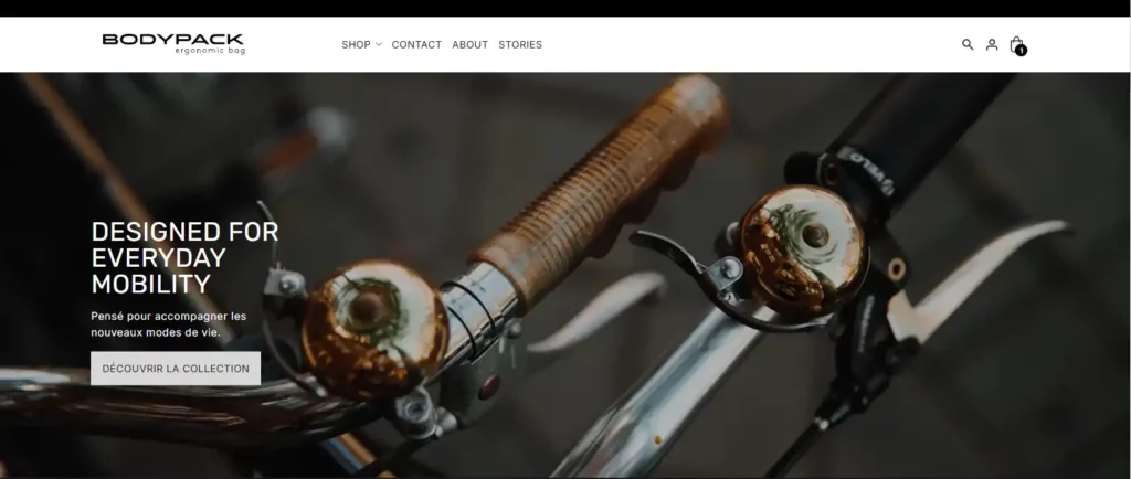 Site e-commerce Bodypack, page d'accueil