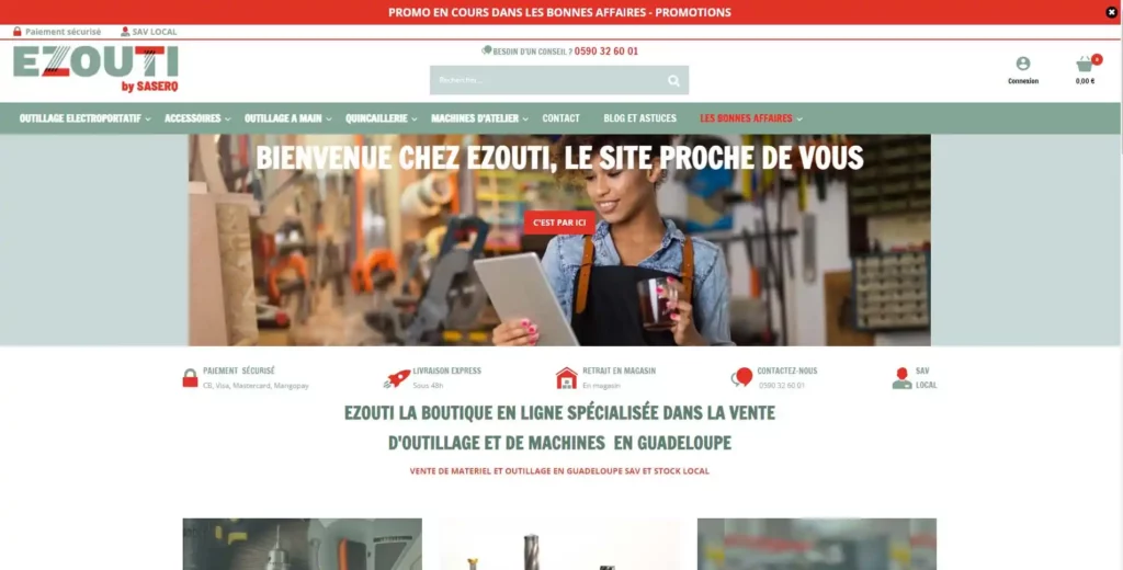 Site e-commerce Ezouti, page d'accueil